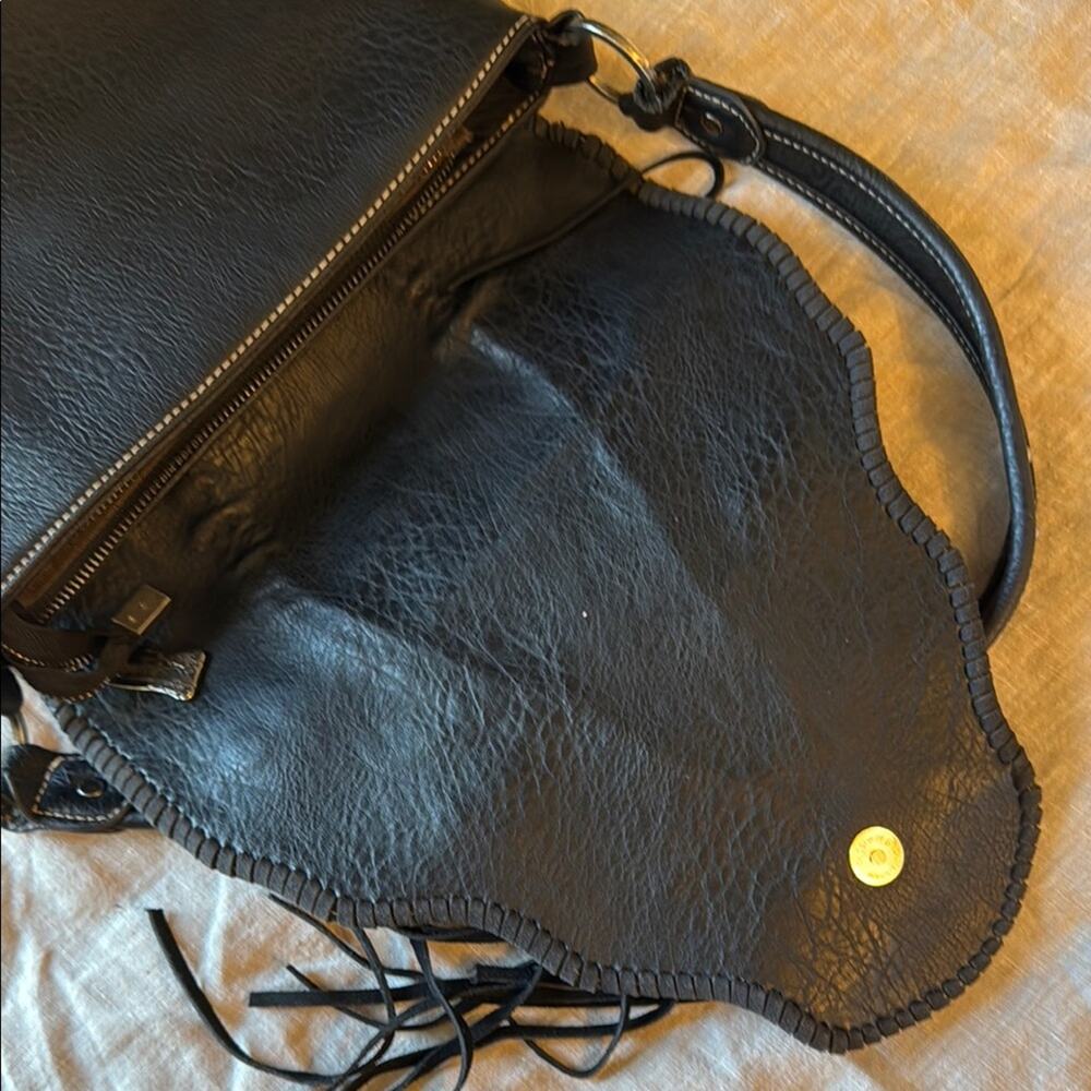 Trinity ranch Black and Teal leather tassel shoulder bag - Picture 9 of 10